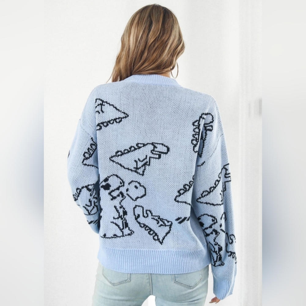 Blue Dinosaur Pattern Sweater - Picture 8 of 10